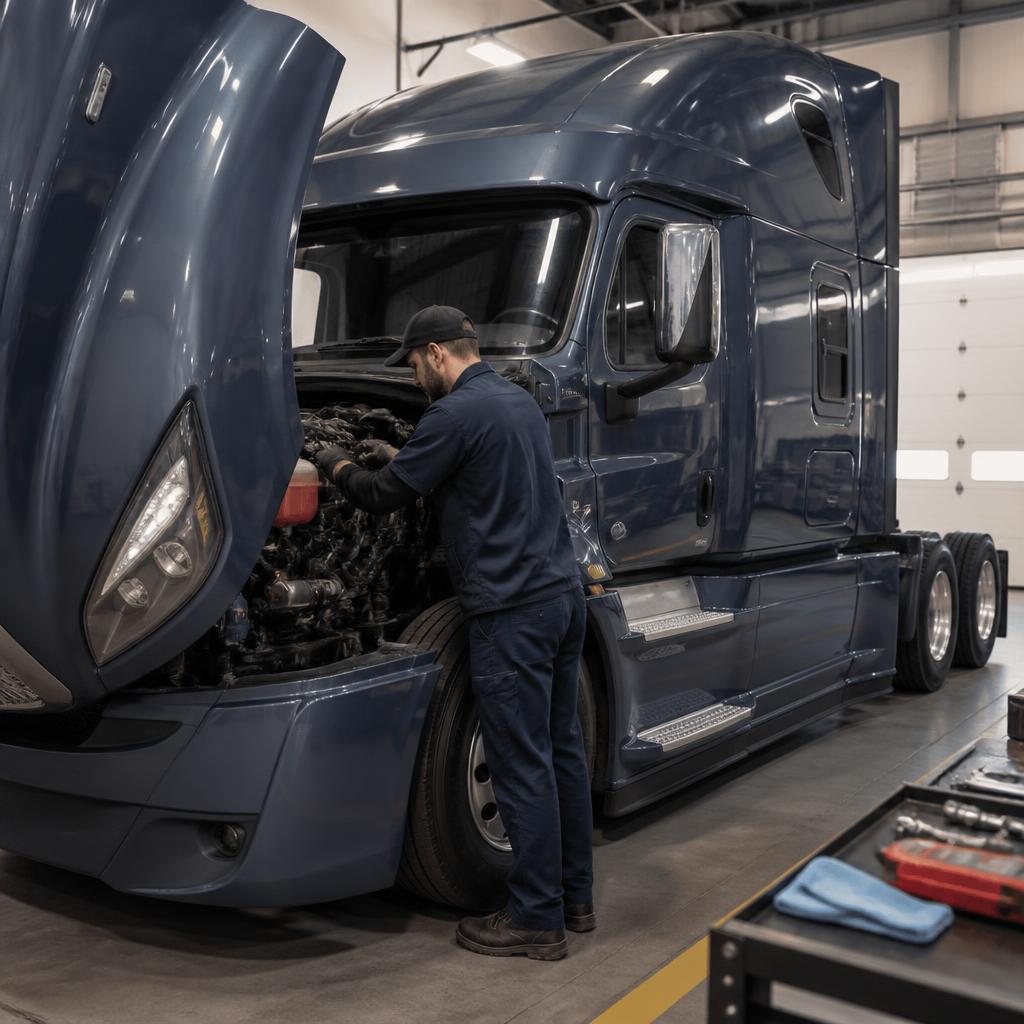 Maintenance technician working on a truck